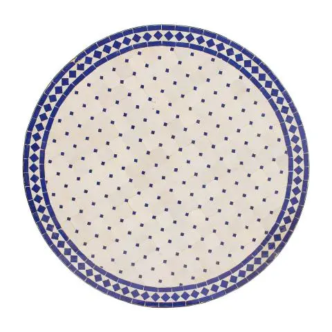Imagen TABLERO MESA MOSAICO REDONDO BLANCO / AZUL 100CM DIAM