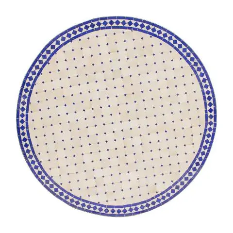 Imagen TABLERO MESA MOSAICO REDONDO BLANCO / AZUL 120CM DIAM