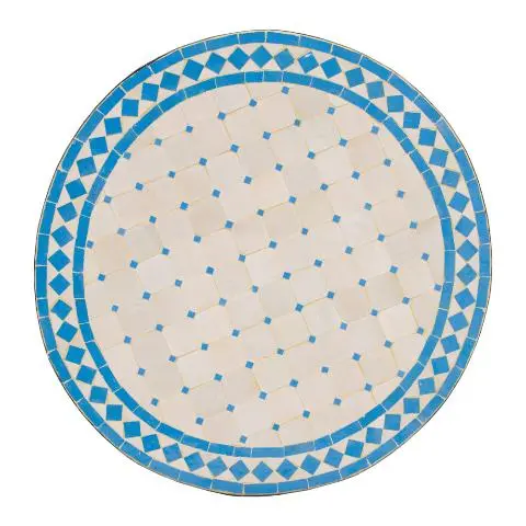 Imagen TABLERO MESA MOSAICO REDONDO BLANCO / AZUL CLARO 70CM DIAM.