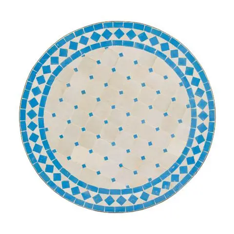 Imagen TABLERO MESA MOSAICO REDONDO 60CM DIAM. AZUL CLARO Y BLANCO