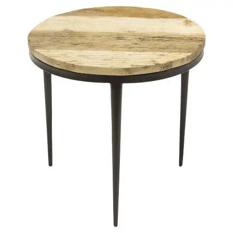 Imagen MESA CENTRO REDONDA MADERA BLEACH PATAS HIERRO PEQUEA