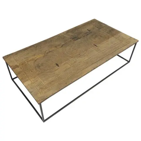 Imagen MESA CENTRO TABLERO TALLADO PIE METALICO 150X79 CM