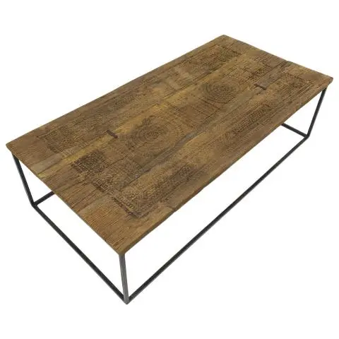 Imagen MESA CENTRO TABLERO TALLADO PIE METALICO 136X68 CM