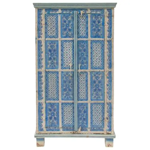 Imagen ALACENA 2/P LAMAS METALICAS PINTADO AZUL FLORAL