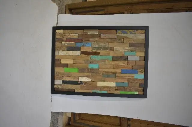 Imagen CABECERO MADERA TECA RECUPERADA MARCO FORJA 110X80 CM.