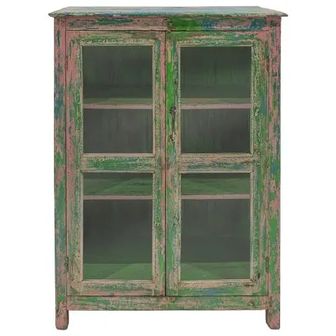 Imagen VITRINA ANTIGUA RESTOS AZULES VERDES Y ROSAS 2/H