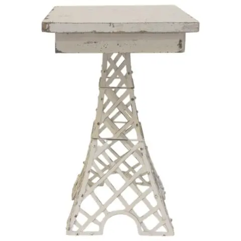 Imagen MESITA AUXILIAR MADERA Y FORJA EIFFEL BLANCA  