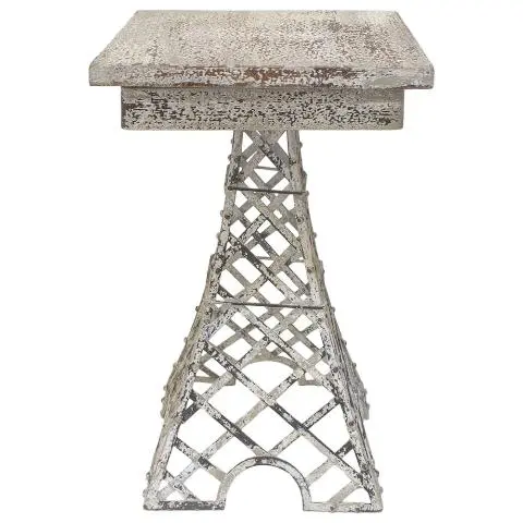 Imagen MESITA AUXILIAR MADERA Y FORJA EIFFEL GRIS DESGASTADO