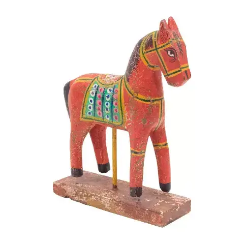 Imagen CABALLO DE MADERA SOBRE SOPORTE POLICROMADO ROJO
